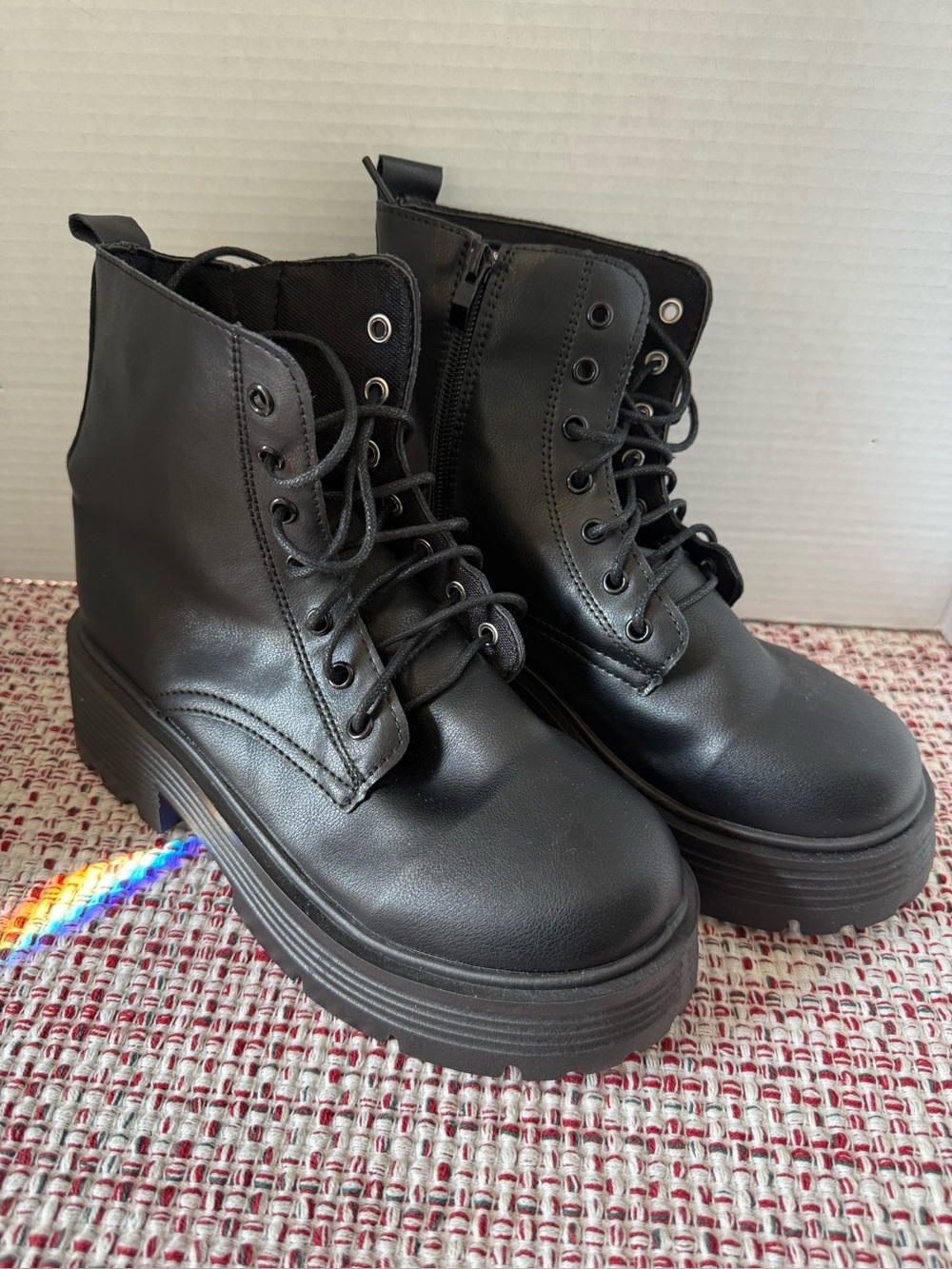 Combat/Moto Style Boots with laces & inside zipper, US Size 7, NWOT